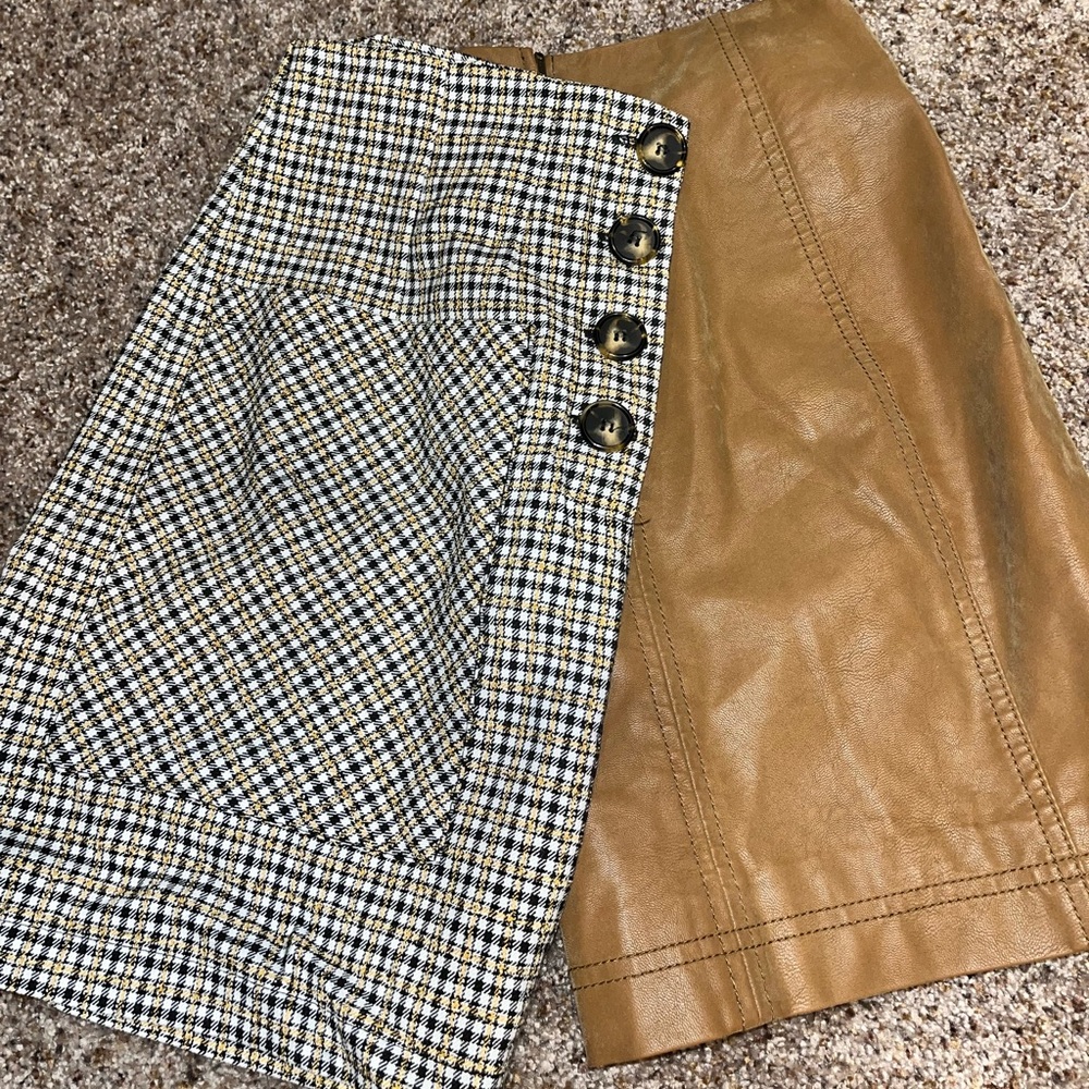 Free people brown leather skirt, and top shop plaid skirt bundle!